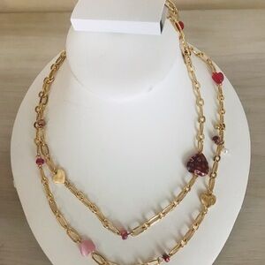 Style & Co. Gold-Tone Double Chain Necklace with Pink and Red Heart Charms